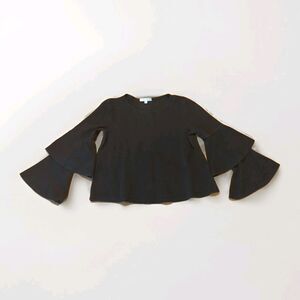 Anthropologie Eri & Ali Tiered Ruffle Top Shirt Womens Medium Black Bell Sleeve